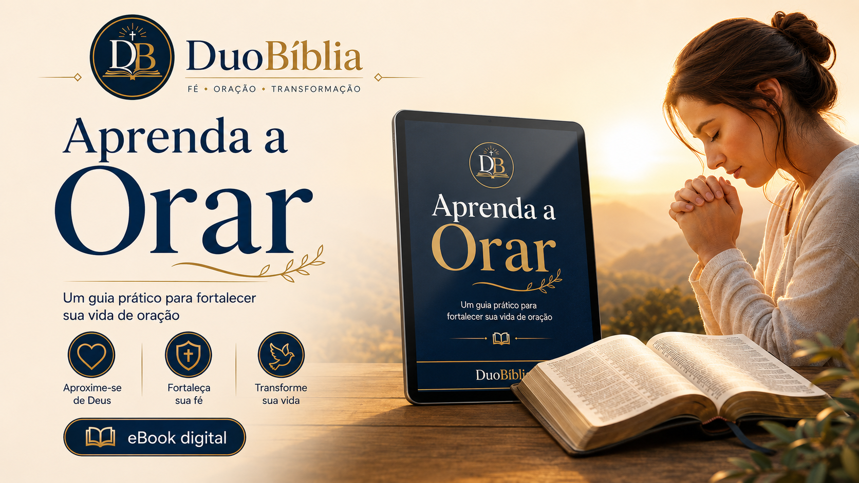 Capa do e-book Aprenda a Orar, do DuoBíblia, um guia prático para fortalecer a vida de oração.